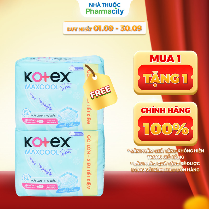 Băng vệ sinh Kotex Max Cool siêu mỏng có cánh 23cm (20 miếng)