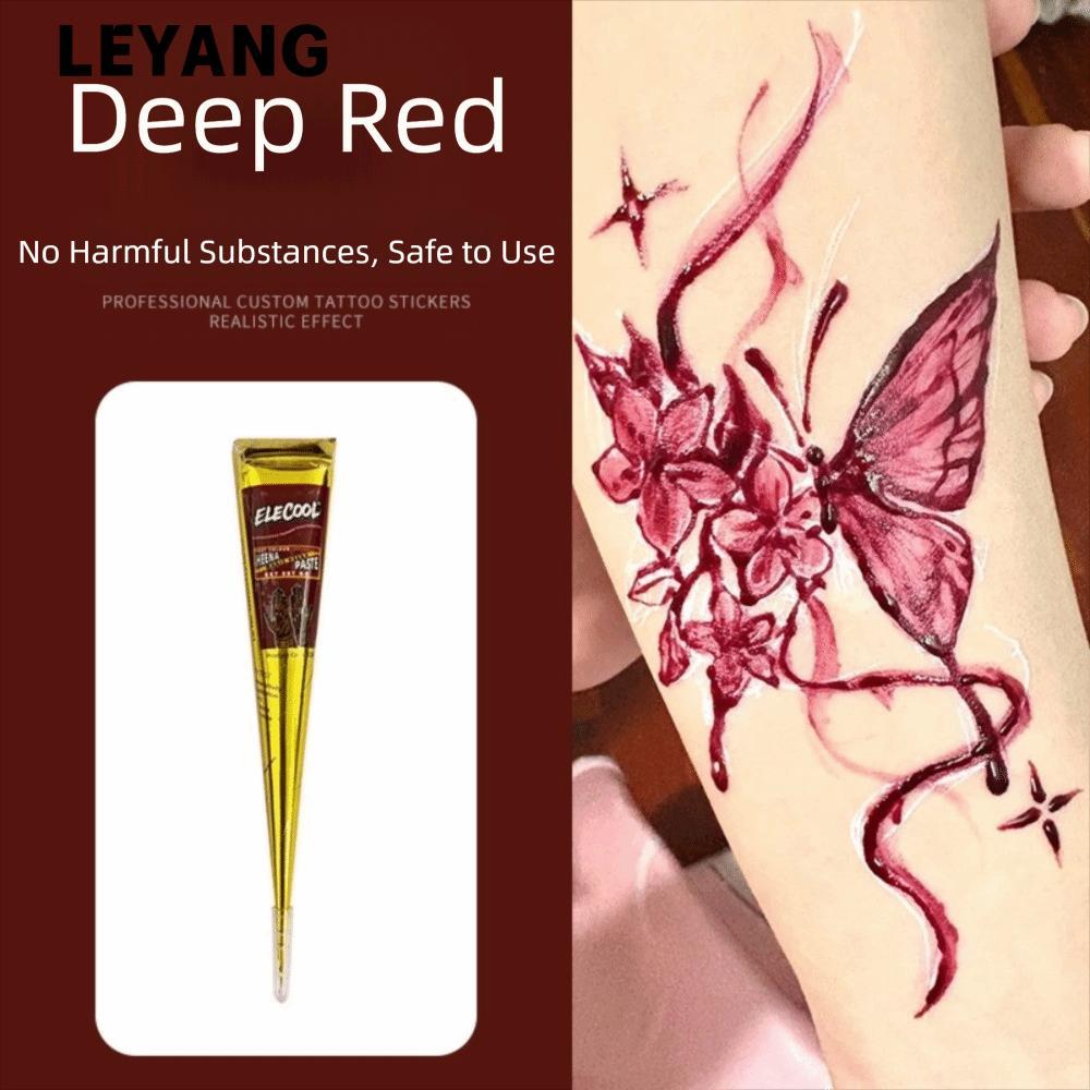 LEYANG Henna Paste Cone, Kem xăm Henna tạm thời dễ sử dụng, Body Art Black Brown Semi-permanent Brow