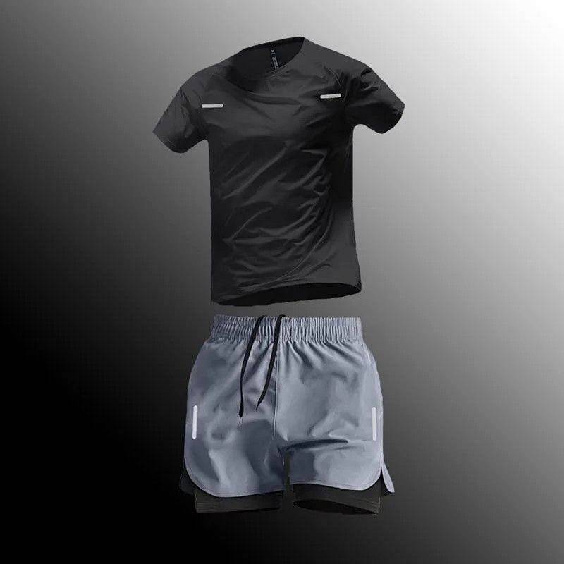 Men's Quick-Drying Outfit Summer T-shirt Workout Clothes Basketball Suit Training Fake Two-Piece Spo