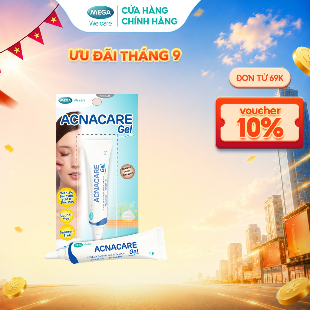 Gel giảm mụn, giảm nhờn, sạch tế bào chết, mềm da - ACNACARE GEL Mega We Care (7g)