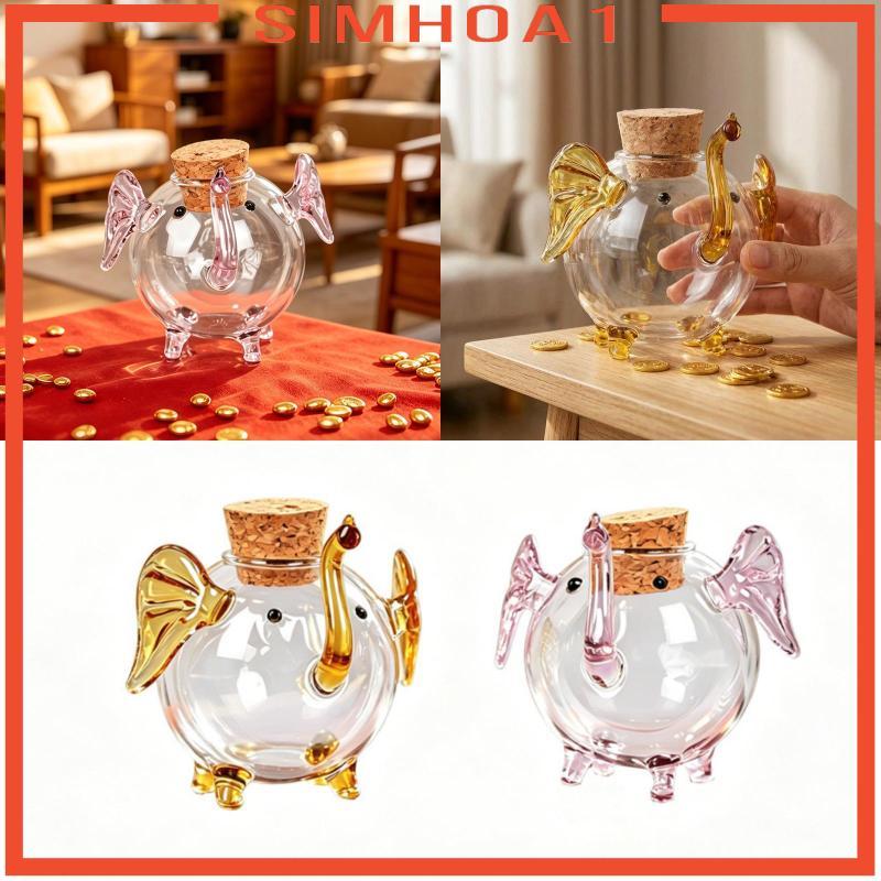 [Simhoa1] Piggy Bank Elephant Coin Bank Glass Piggy Bank Hộp đựng tiền tiết kiệm bình có cửa sổ tron