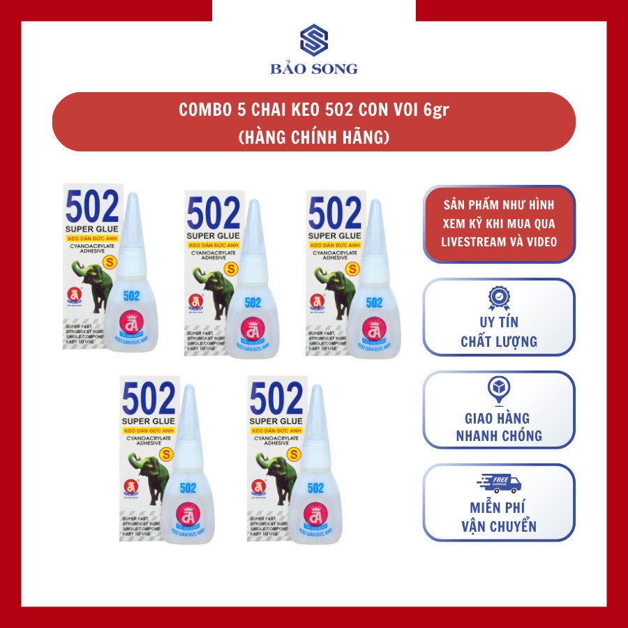 [GIÁ SỈ] Combo 5 chai keo 502 gia dụng 6gr/2gr, keo dán sắt chai to, keo con voi chính hãng, có bán 