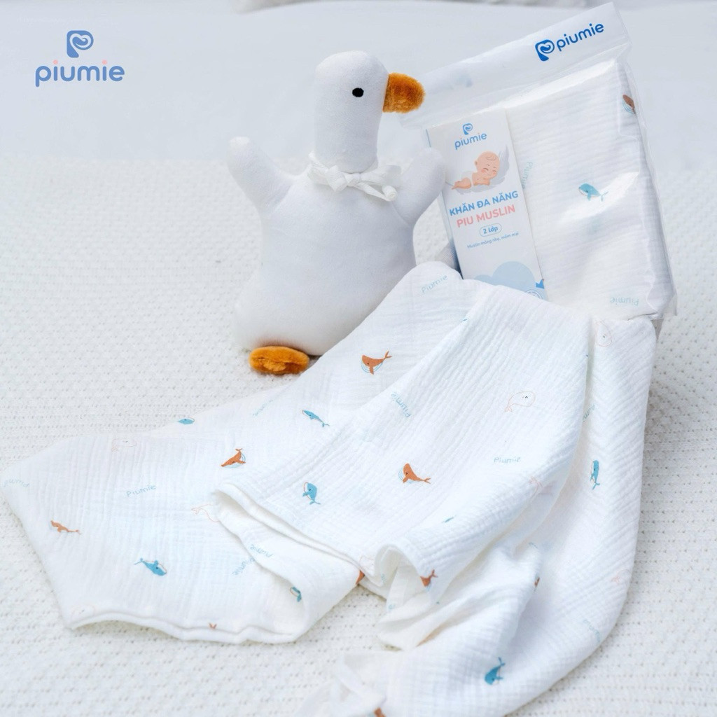 Piumie Khăn đa năng muslin Piu Muslin 2 lớp, dệt từ 100% cotton muslin cao cấp, mỏng nhẹ, thoáng khí
