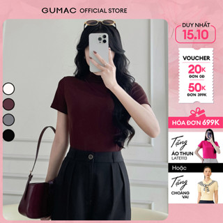Áo thun nữ cổ lọ dáng ôm tay ngắn thun gân co giãn tôn dáng thời trang GUMAC LATE1111