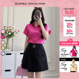 Áo sơ mi nữ kiểu tay liền vải lụa xốp màu hồng, be dáng suông lai lật thời trang GUMAC LAE1032