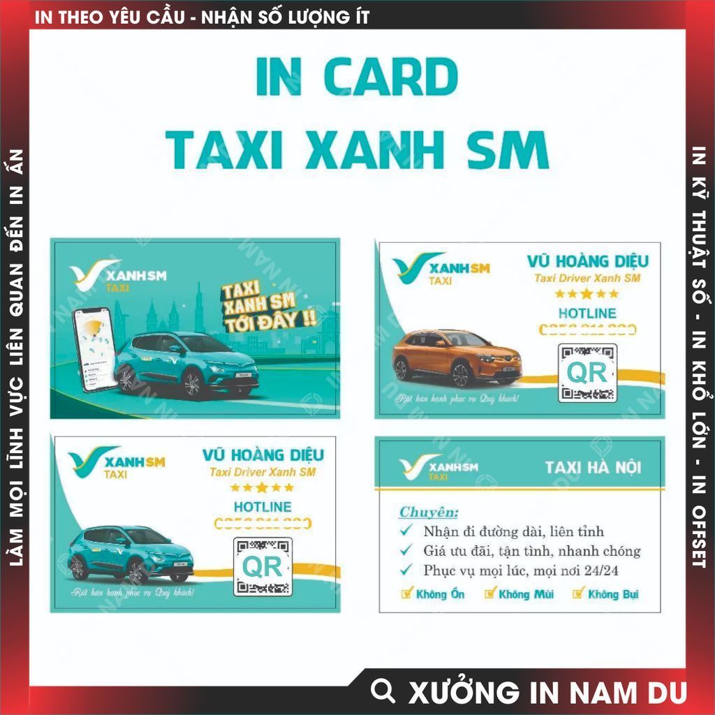 In Danh thiếp, Name card, Card Taxi Xanh SM, Business Card