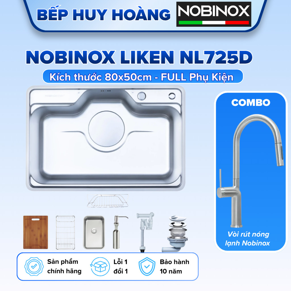 CHẬU RỬA BÁT 1 HỐ NOBINOX LIKEN NL725D | KÍCH THƯỚC 80X50cm | BỀ MẶT MỊN