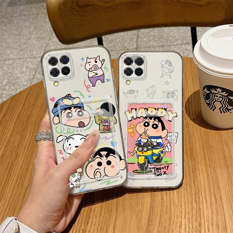 Hộp Đựng Thẻ Cho Samsung Galaxy A12 M12 A22 M22 M32 4G 5G Crayon Shin-chan Cặp Đôi TPU Mềm Chèn Ảnh 