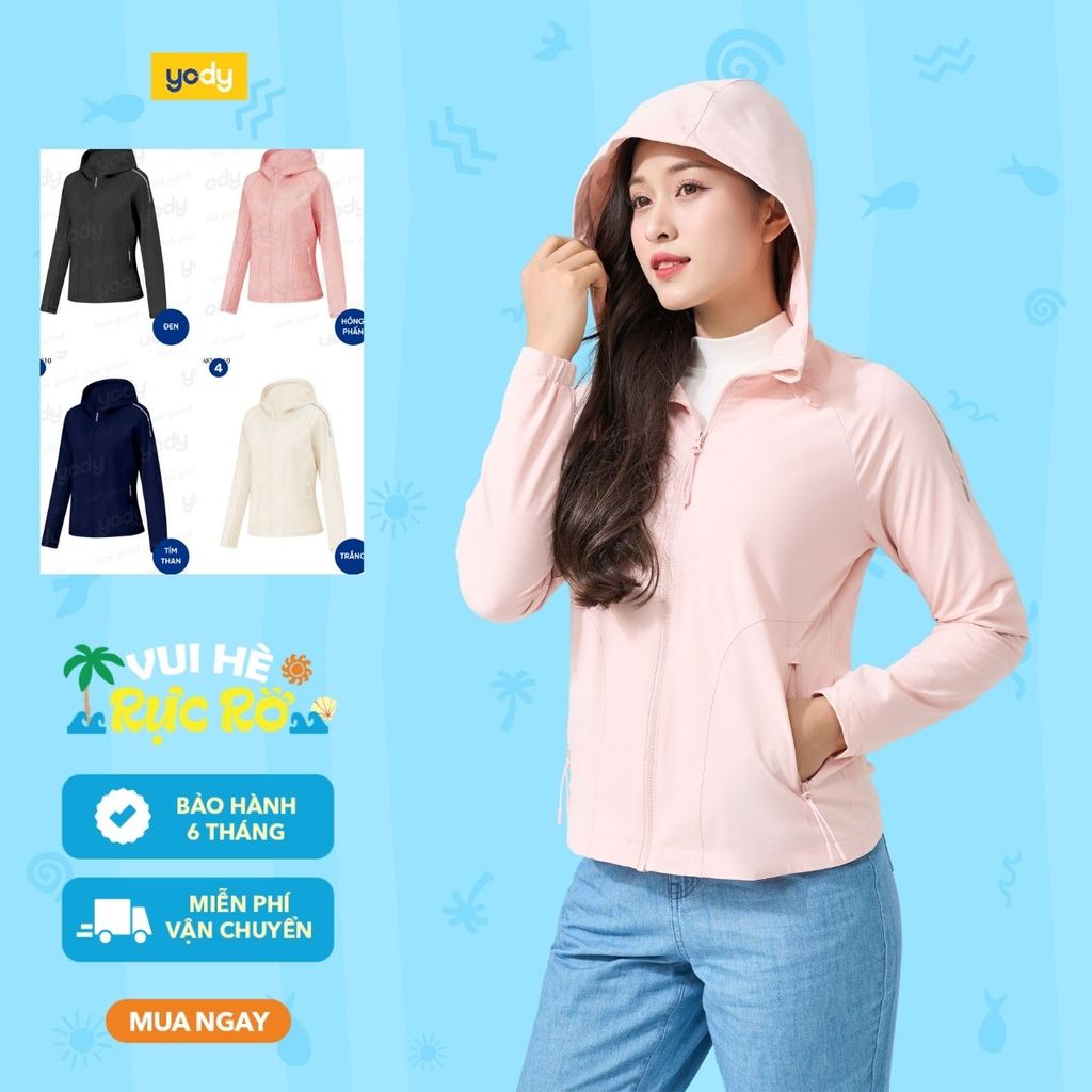 Áo khoác gió nữ 2 lớp YODY trượt nước siêu co giãn 4 chiều thoải mái vải mềm mại AKN7010 WCWC25F045