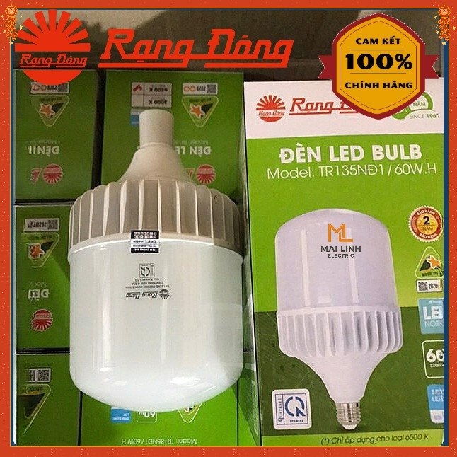 {Rạng Đông} Bóng đèn Led Bulb Trụ 60W (Nhôm Đúc Tản Nhiệt) - Đèn nhà xưởng, chiếu sáng liên tục, chố