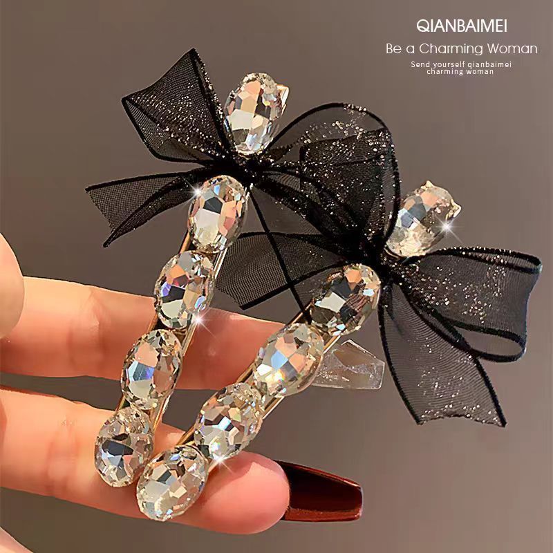 ❤❤❤❤✨Nổ Kẹp Tóc Tinh Tế Siêu Flash Pha Lê Kẹp Tóc Cao Cấp Cảm Giác Juan Sợi Nơ Gãy Tóc Kẹp Phẳng Mũ 