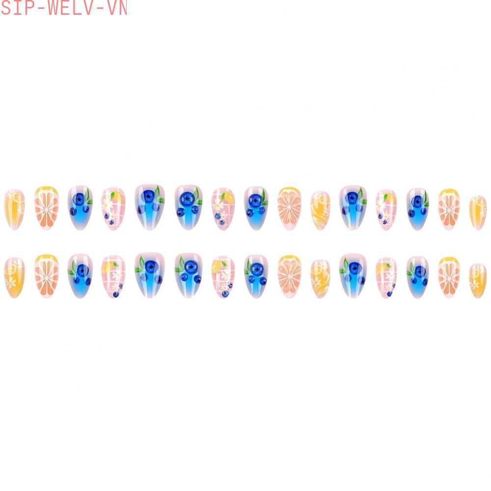 {WELV}3D  Blueberry Gradient Press On Nails 30pcs Almond Short Summer Fake Nails Style