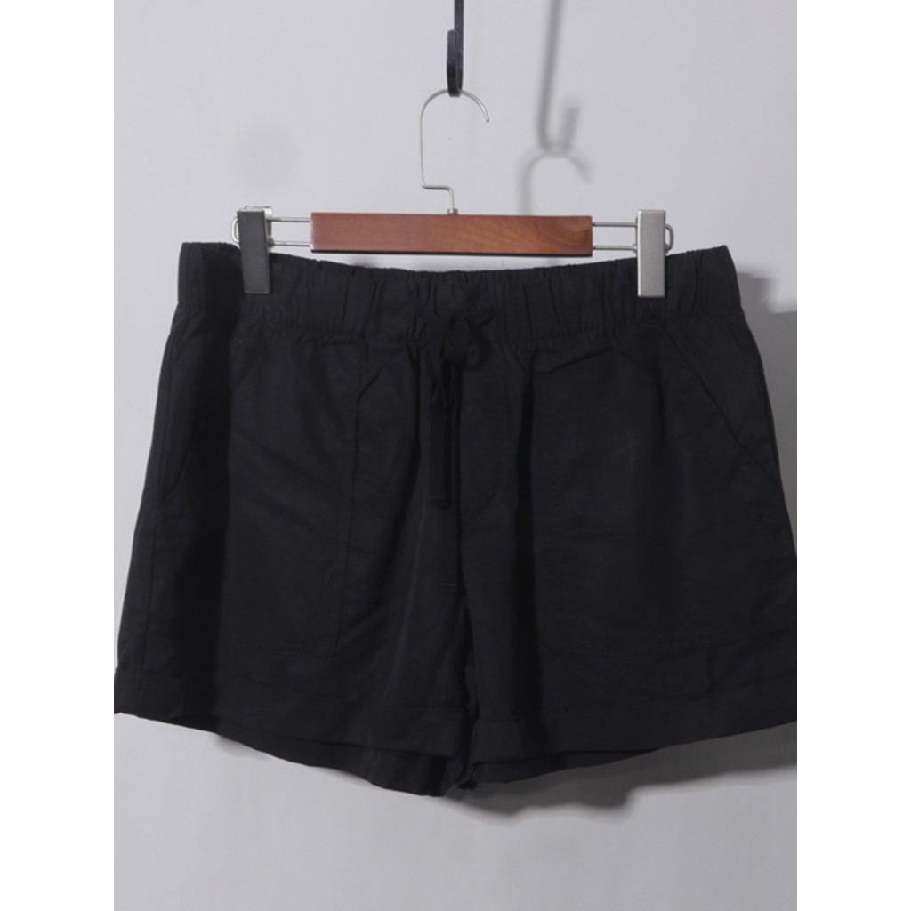 L106-3 47857 Quần short dây rút eo co giãn màu đen Tencel Quần short Lyocell