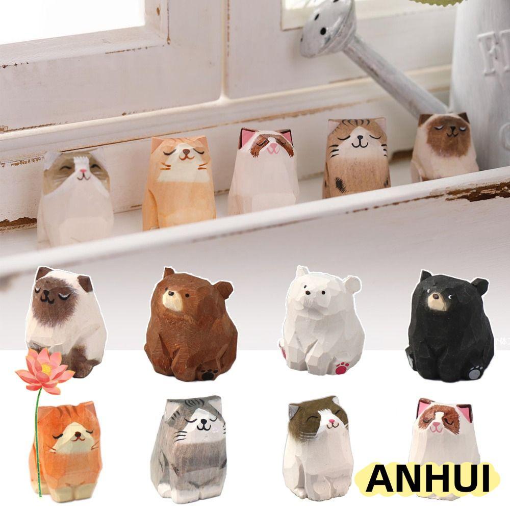ANHUI Gỗ Gấu Tượng, Đồ Chơi Trẻ Em Hoạt Hình Động Vật Khắc Tượng Mèo, Điêu Khắc Bằng Gỗ Nghệ Thuật T