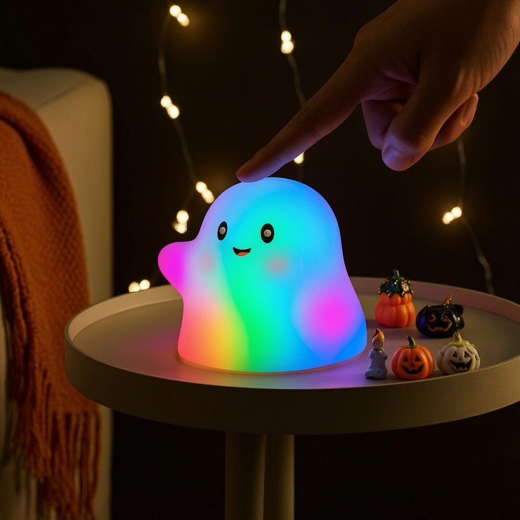 Đèn ngủ ma Squishy Ghost Lamp Silicone Night Light Touch-Tap Đèn để bàn Squeezable cho trẻ em, đầu g