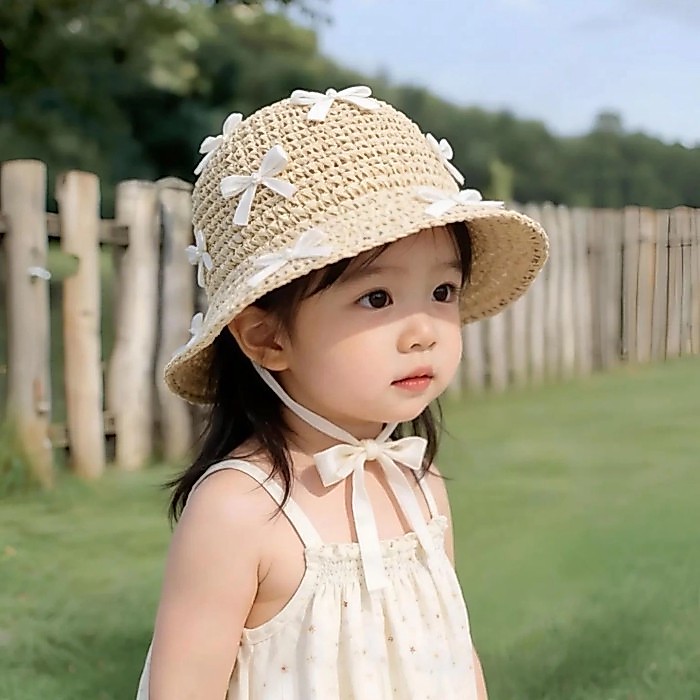 Korean Children's Princess Hat Summer Thin Hollow Woven Straw Hat Baby Girl Sun Protection Be