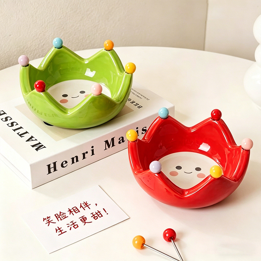 Popular~Highly Attractive Smiling Face Fruit Plate for Home Living Room Coffee Table, Stainless Stee