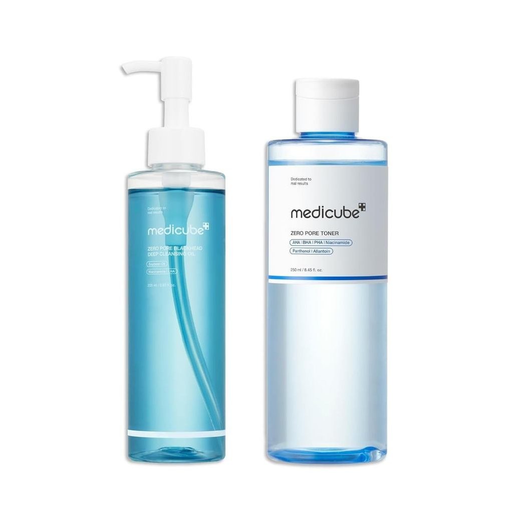 Medicube Glass Glow Flawless Pore Care Duo: Dầu làm sạch mụn đầu đen Zero Pore và Mực Zero Pore