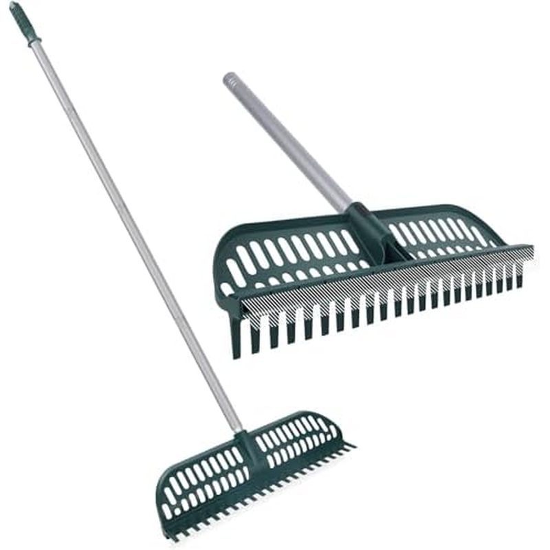 Artificial Turf Rake with 18in Widen Double-Sided Heads, 32-61 Inch Turf Brush Grass Rake for Artifi