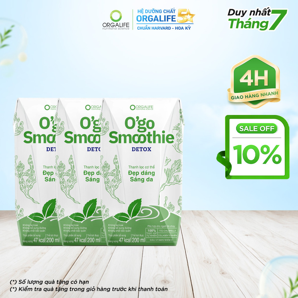 Lốc 3 Hộp O'GO SMOOTHIE DETOX Thanh Lọc Cơ Thể (200ml/Hộp)