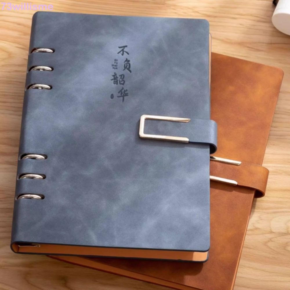 WILLISME Loose Leaf Notebook, 100 tờ Bao da A5 Notebook, Stuff Bìa cứng Kẹp kim loại có thể tháo rời