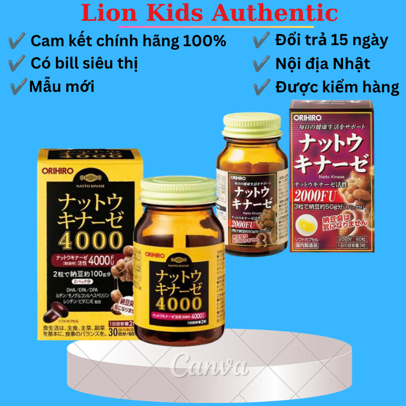 Viên Uống Đột Quỵ Tai Biến Natto Orihiro 2000FU - 4000FU Hộp 60 Viên Nhật Bản NỘI ĐỊA