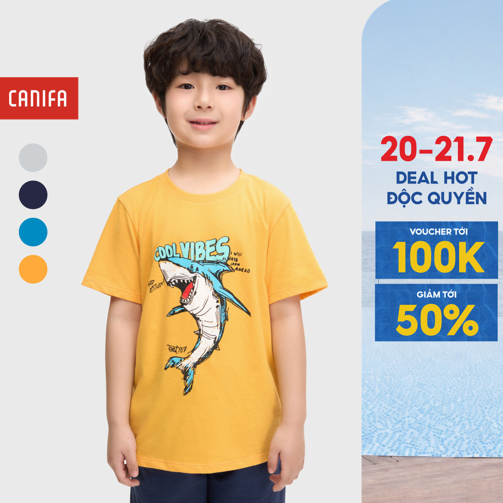 Áo phông bé trai CANIFA cổ tròn tay ngắn có hình in chất liệu cotton pha thoáng mát 2TS25S008