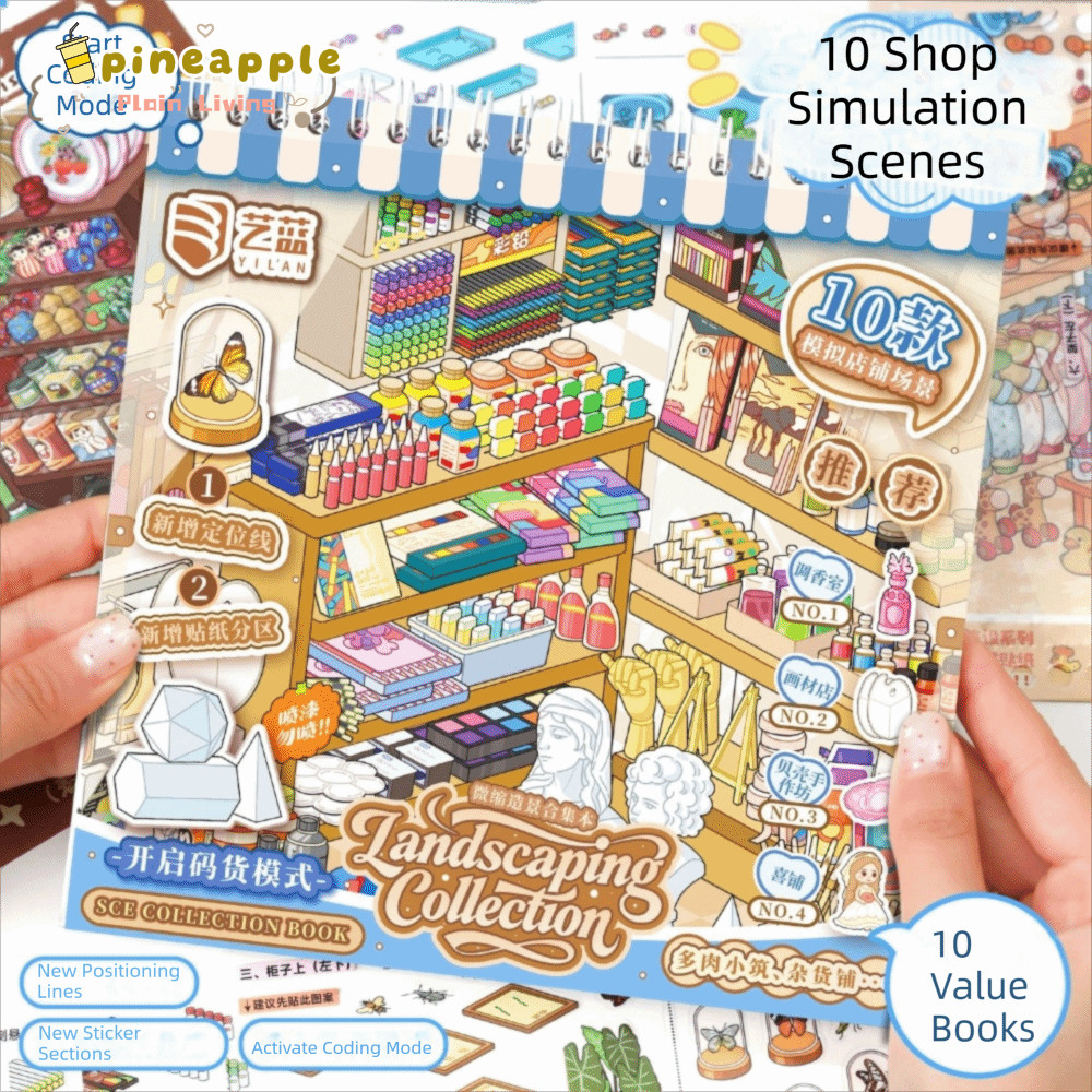 PINEAMY Sticker Book, Store Series 30 Tờ Mini Scene Sticker, PET Die-cut Giảm Căng Thẳng Cửa Hàng Cả