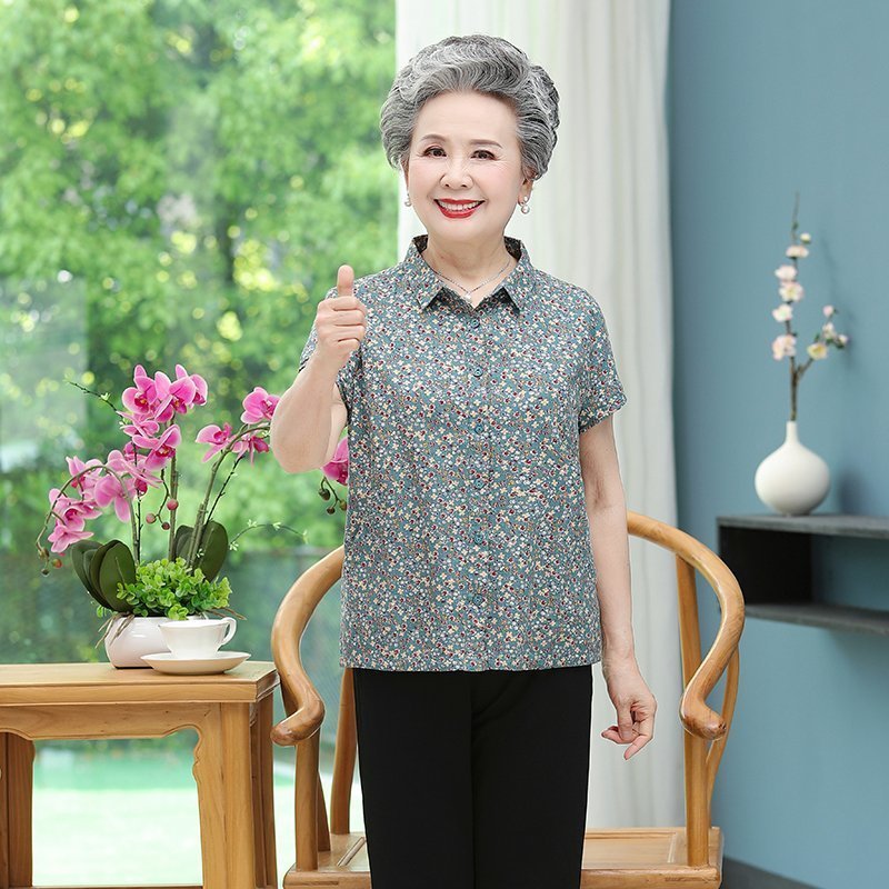 Người Cao Tuổi Trung Niên Mùa Hè Áo 60 Tuổi 70 Bà Quần Áo Ngắn Tay Áo Mẹ Người Cao Tuổi Cardigan Bà 