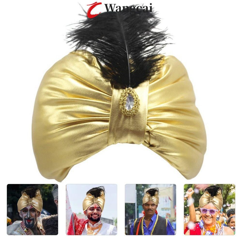 WANCGAI Ấn Độ Xếp Ly Mũ, Mũ Ả Rập Dân Tộc Ả Rập Xếp Ly Turban, Mũ Dân Tộc Quấn Đầu Cosplay Trang Phụ