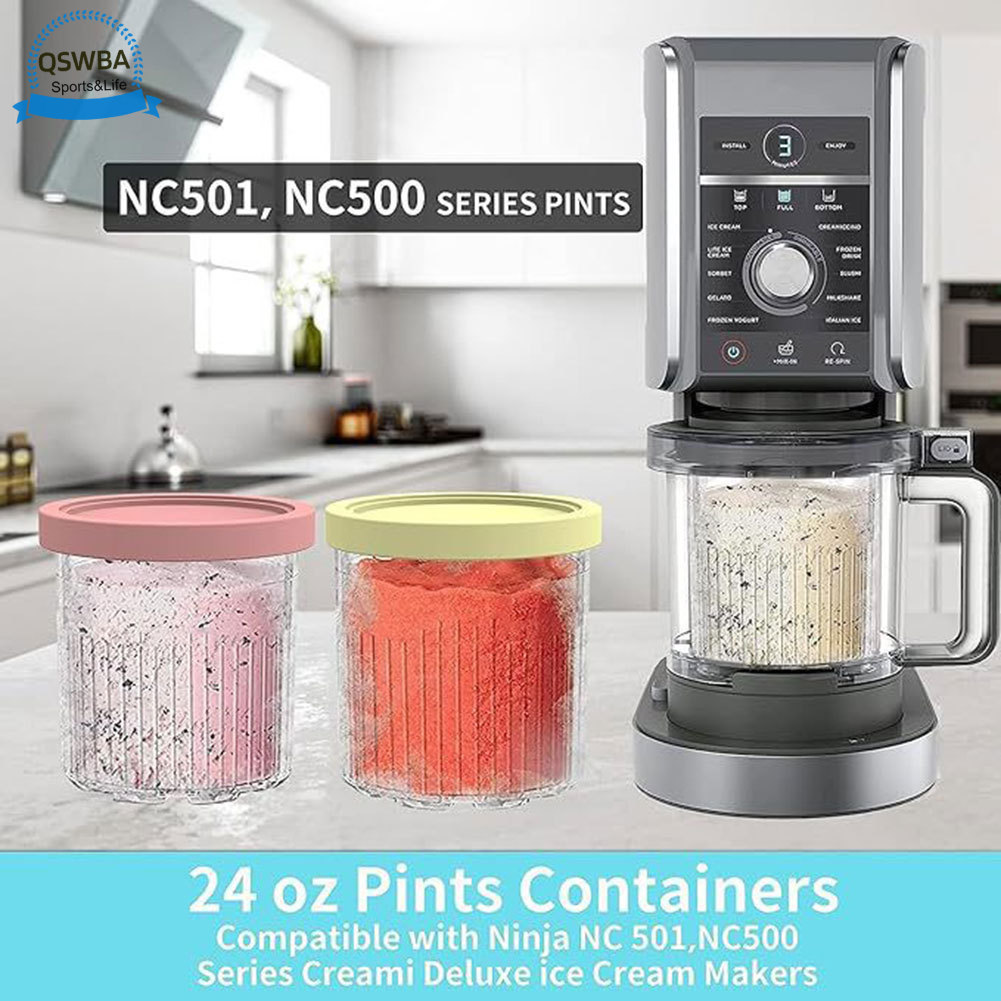 4 Gói Pint Và Nắp Thay Thế 24oz Tương Thích Với Ninja NC501 NC500 Series Creami Deluxe Máy Làm Kem C