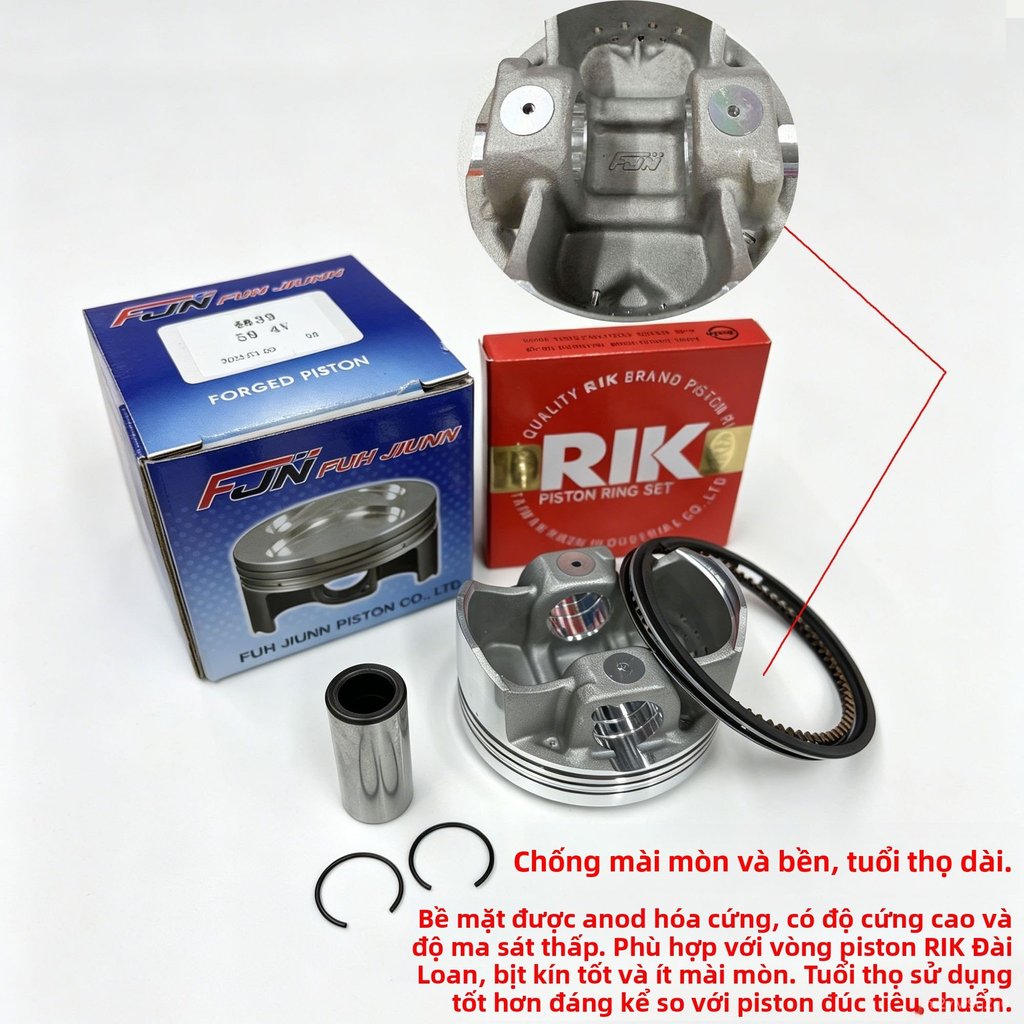 Bộ piston độ FJN kèm xéc măng RIK Taiwan cho xe GY6 Mio Cuxi RSX Jog Cygnus động cơ chạy êm tăng tốc