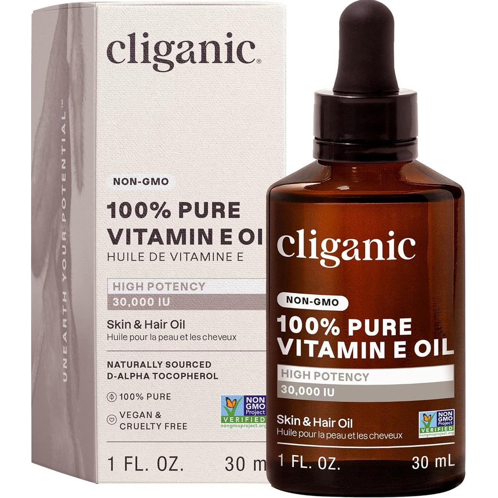Dầu Vitamin E nguyên chất Cliganic cho, sẹo, tóc & mặt - 30.000 IU, Verif không biến đổi gen | D-Alp