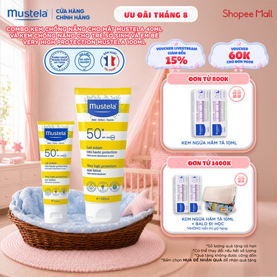 Combo Kem Chống Nắng Cho Mặt Mustela 40ml và [DATE T4/2027] Kem Chống Nắng Cho Trẻ Sơ Sinh và Em Bé 100ml