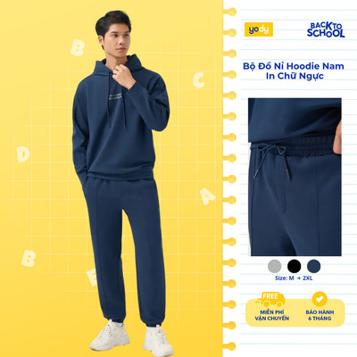 Bộ Đồ Nỉ Hoodie Nam In Chữ Ngực YODY Set Áo Quần thu đông MCSL25F030