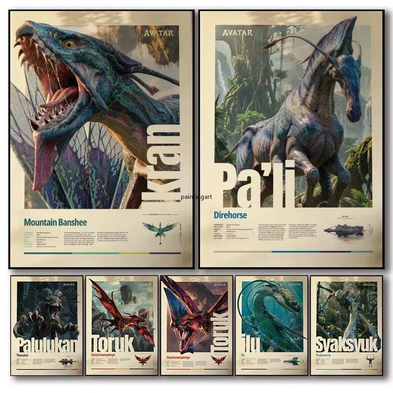 Phim Hot A-AVATAR Sinh Vật Vải Treo Tường Nghệ Thuật Ikran Toruk Pa Li In Vintage Sci-fi Phim Poster