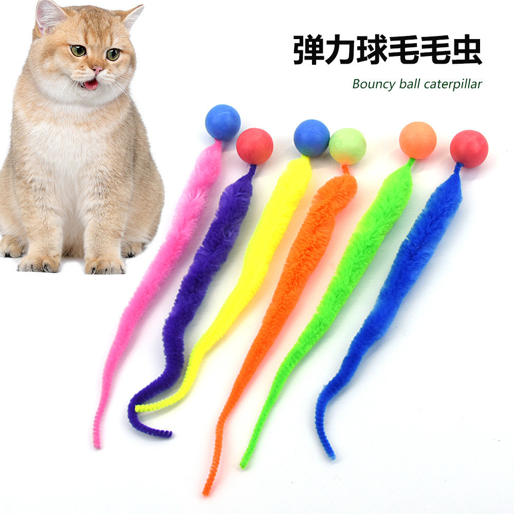 Sản phẩm mới Catnip Pet Cat Toy Màu trơn Bouncy Ball Caterpillar Cat Tease Stick Cat Đồ chơi tương t