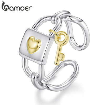 Bamoer Mở Nhẫn Có Thể Điều Chỉnh Kích Thước Chìa Khóa Và Khóa Trang Sức Thời Trang Quà Tặng Cho Nữ