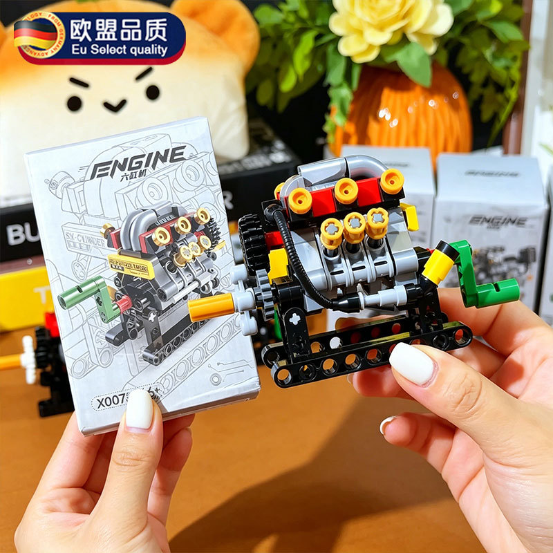 Hàng sẵn có Khối xây dựng Mini V8 Khối xây dựng động cơ Mô hình lắp ráp Turbo Four-Cylinder Six-Cyli