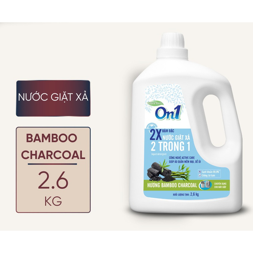 Nước Giặt Xả On1 Bamboo Charcoal 2.6KG N6901 Giặt Xả 2 Trong 1 Khử Mùi Lưu Hương Thơm Ngát