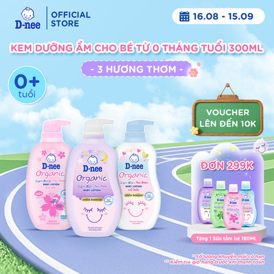 Kem dưỡng ẩm cho bé sơ sinh từ 0 tháng tuổi trở lên giúp da bé mịn màng D-nee Baby Lotion 300ml - 3 Hương thơm