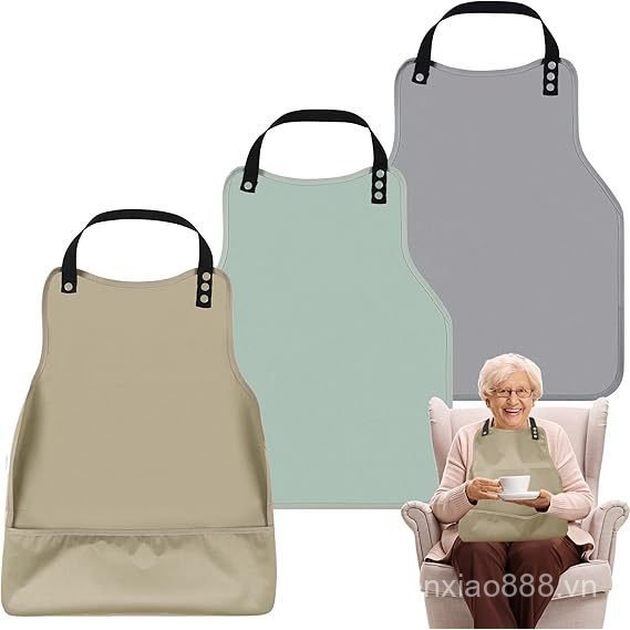 Waterproof Bib for Elderly Eating – Polyester-Cotton Sleeveless Apron, Flower Leaf Pattern, Reusable