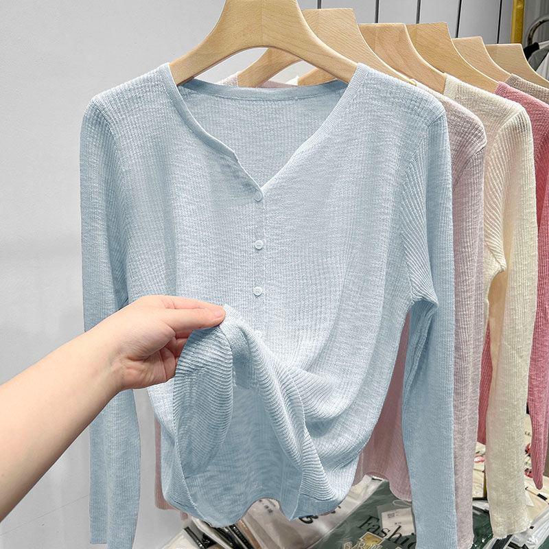[Hôm nay có hạn] Áo len chống nắng bằng lụa băng mùa hè dành cho nữ Thiết kế bên ngoài Phong cách mỏng phù hợp với váy đeo chéo Áo len dài tay Áo khoác hàng đầu
