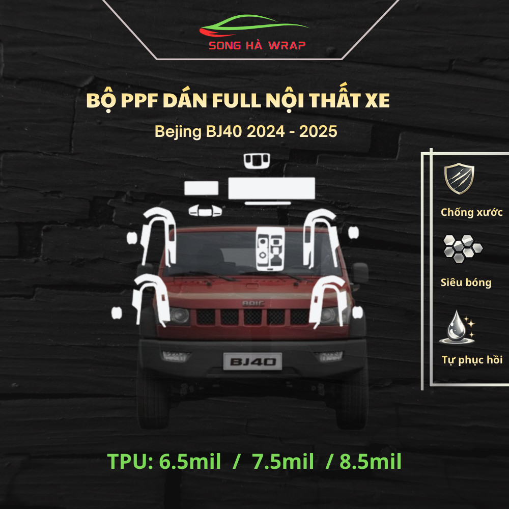 Bejing BJ40 2024 - 2025  full bộ tặng dán hõm, Dán PPF bảo vệ nội thất, chống xước và luôn bóng đẹp
