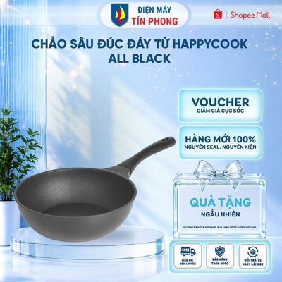 [SHOPEE OUTLET] Chảo sâu đúc đáy từ Happycook All Black 24cm TBWP-24cm/ 28cm - Hàng chính hãng - Giao hỏa tốc 2h HCM