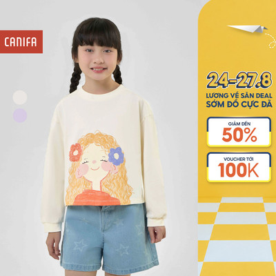 Áo nỉ bé gái CANIFA chất liệu cotton USA có hình in 1TL25W006