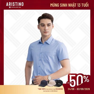 Áo sơ mi nam ngắn tay ARISTINO Perfect Fit họa tiết xanh in hoa lịch lãm, thời thượng - ASS025S3