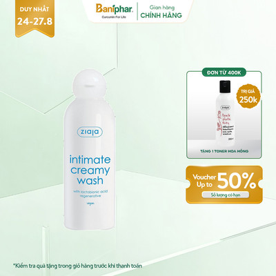 Dung dịch vệ sinh phụ nữ Intimate Ziaja bổ sung Lactobionic Acid ngăn ngừa lão hóa, gia tăng độ đàn hồi 200ml