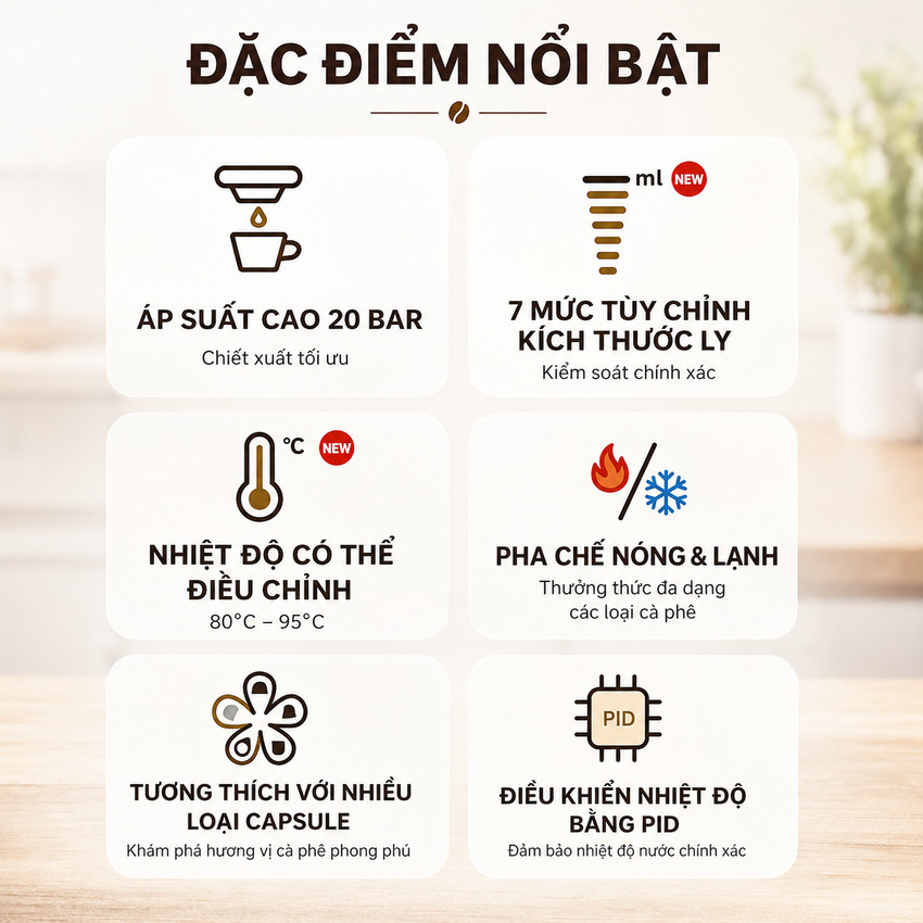 ✨ [Bh 1 Năm] Máy pha cà phê Espresso-Viên Nén tích hợp 6 trong 1 Thương hiệu HiBREW Mỹ H1B 1450W