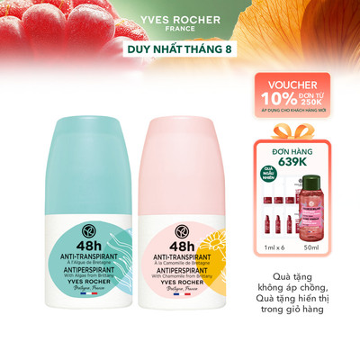 Combo 2 lăn khử mùi ngăn mùi suốt 48H Yves Rocher 50mlx2